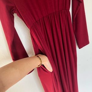 Red Long Sleeve Maxi Dress with Pockets
